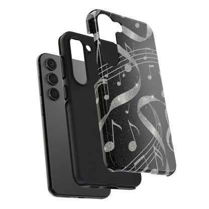 Musical Notes Tough Phone Case – Glitter Black Musician Phone Cover