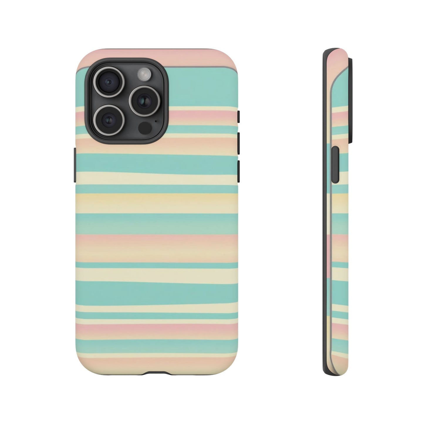 Pastel Striped Tough Phone Case — Mint, Peach & Cream Protective Cover