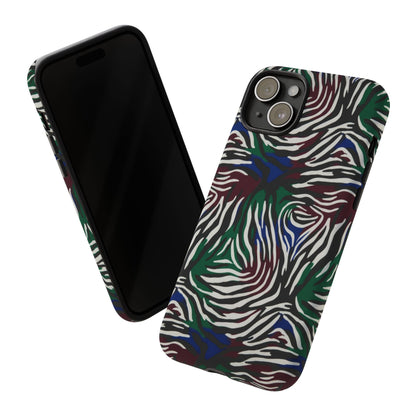 Zebra Camo Tough Phone Case – Green & Blue Animal Print Protective Cover