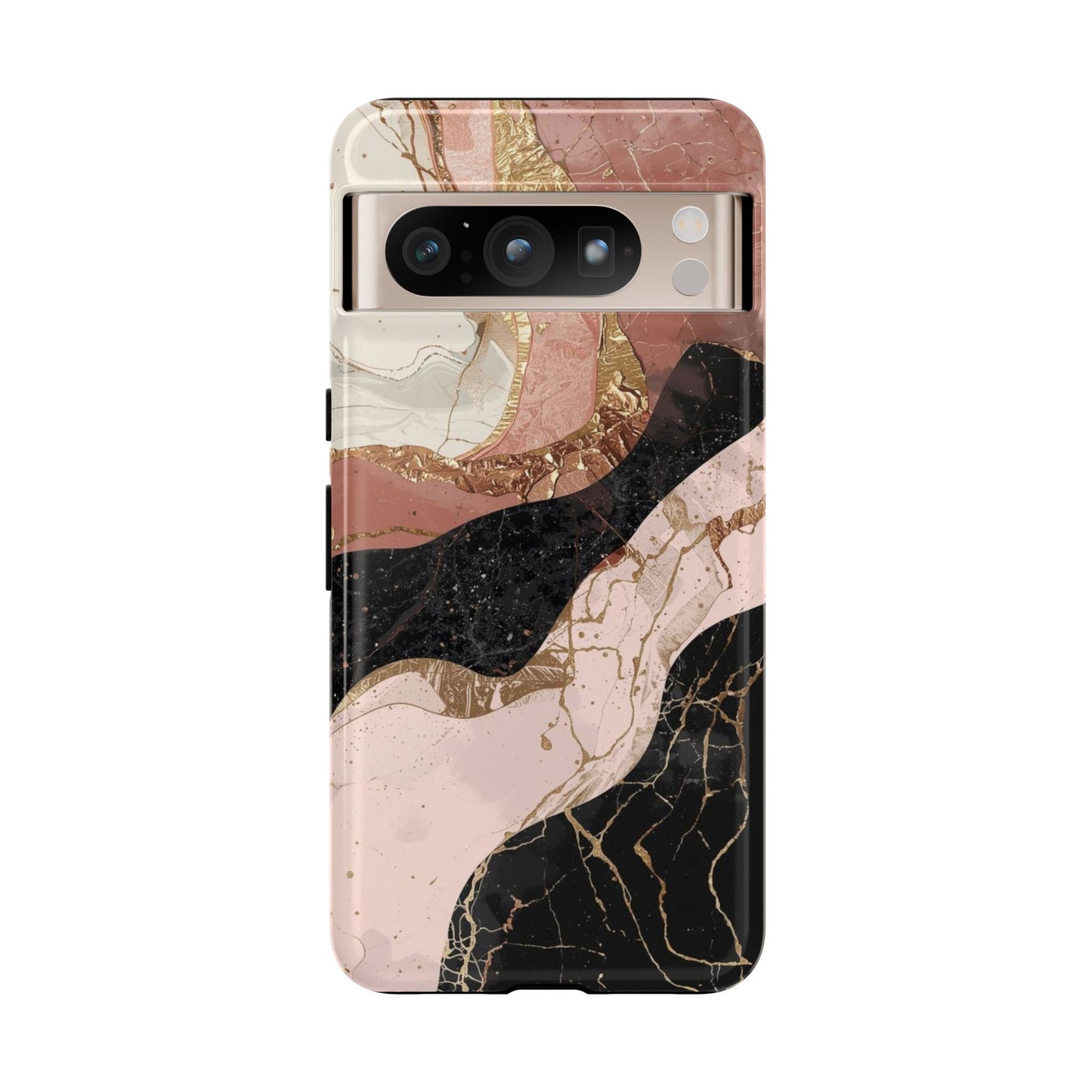Marbled Rose Gold Phone Case — Abstract Pink & Black Protective Tough Case