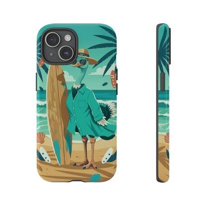 Phone Case — Retro Dressed Seagull Surfing Beach Illustration