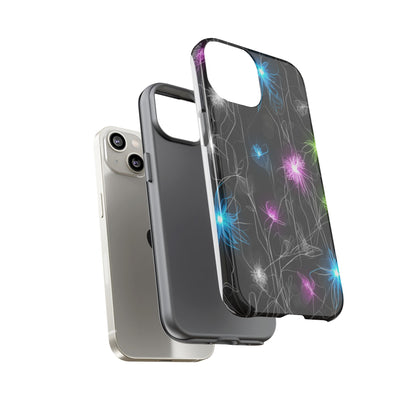 Neon Floral Tough Phone Case — Glow Flower Protective iPhone Cover