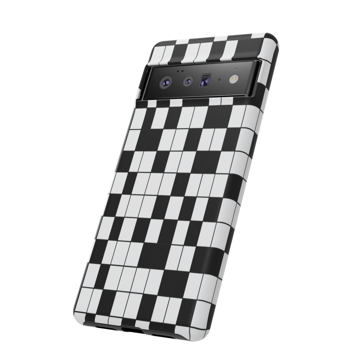 Crossword Grid Phone Case — Black & White Puzzle Pattern Tough Phone Cover