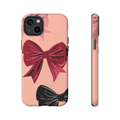 Bow Pattern Tough Phone Case — Pink, Red & Black Decorative Bows
