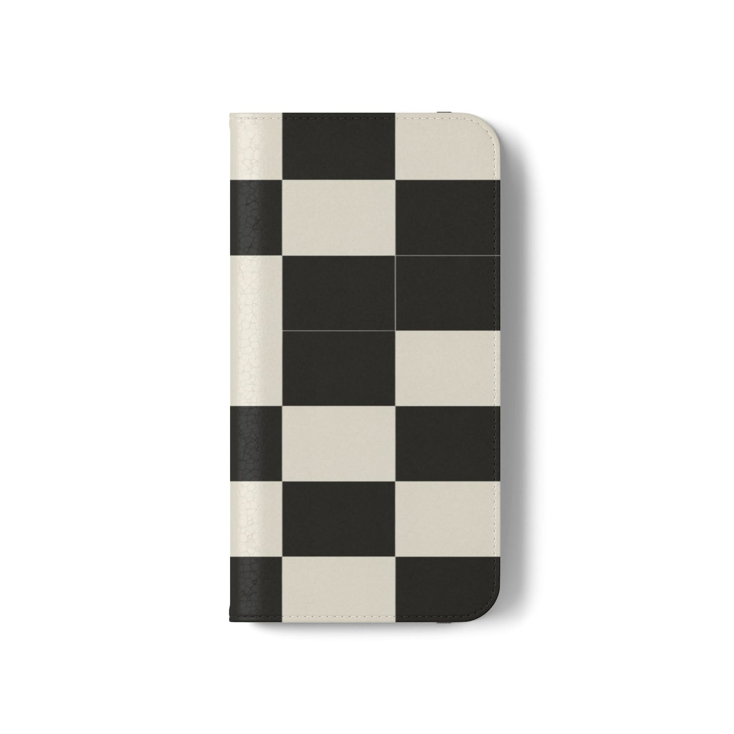 Checkered Flip Phone Case – Black & Cream Retro Grid Wallet Case