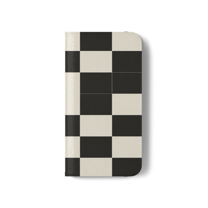 Checkered Flip Phone Case – Black & Cream Retro Grid Wallet Case