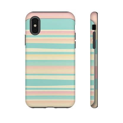Pastel Striped Tough Phone Case — Mint, Peach & Cream Protective Cover