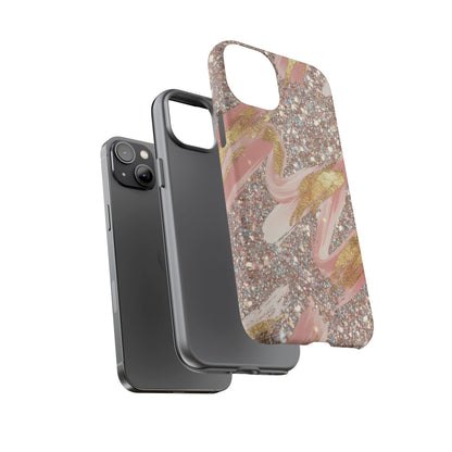 Glitter Blush Marble Phone Case — Pink Gold Swirl Tough Case
