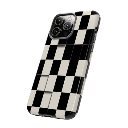 Checkerboard Tough Phone Case — Classic Black & Cream Grid Protective Cover