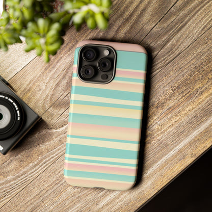 Pastel Striped Tough Phone Case — Mint, Peach & Cream Protective Cover