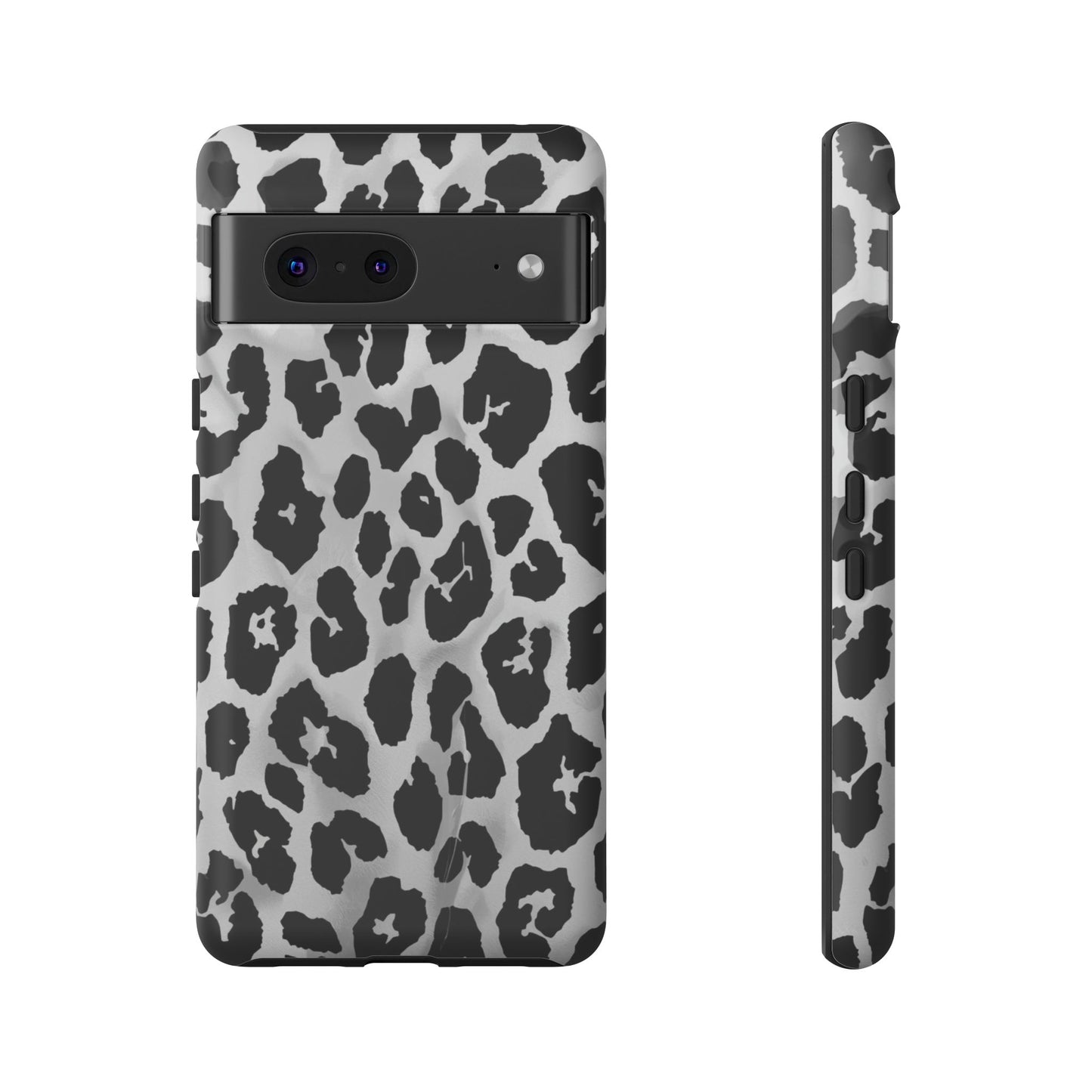 Leopard Print Tough Phone Case – Black & White Animal Pattern Protective Cover