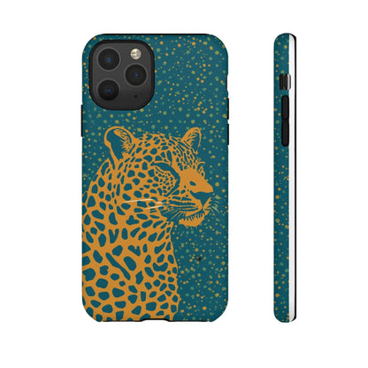 Leopard Spotlight Phone Case — Teal Gold Animal Print Protective Cover