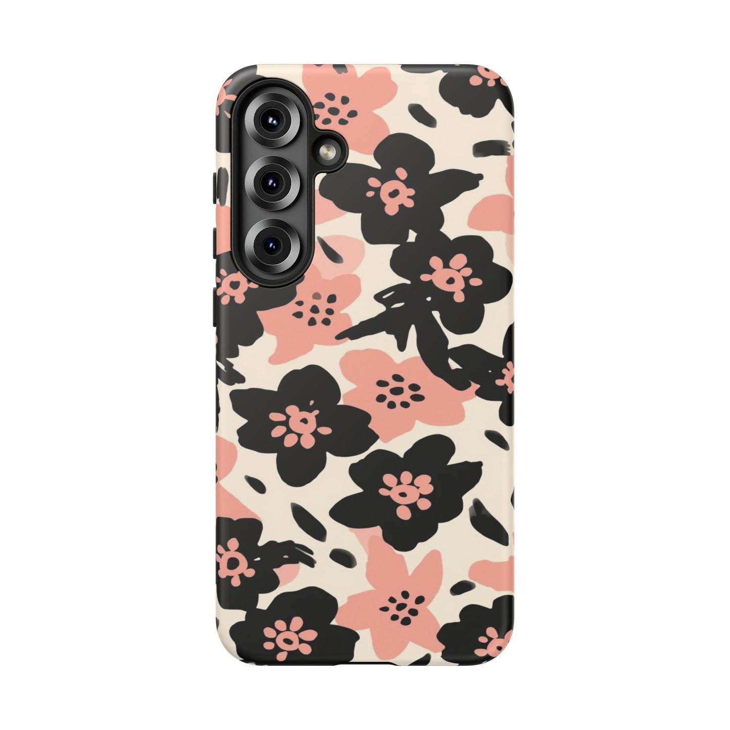 Floral Phone Case — Pink & Black Retro Blossom Protective Cover