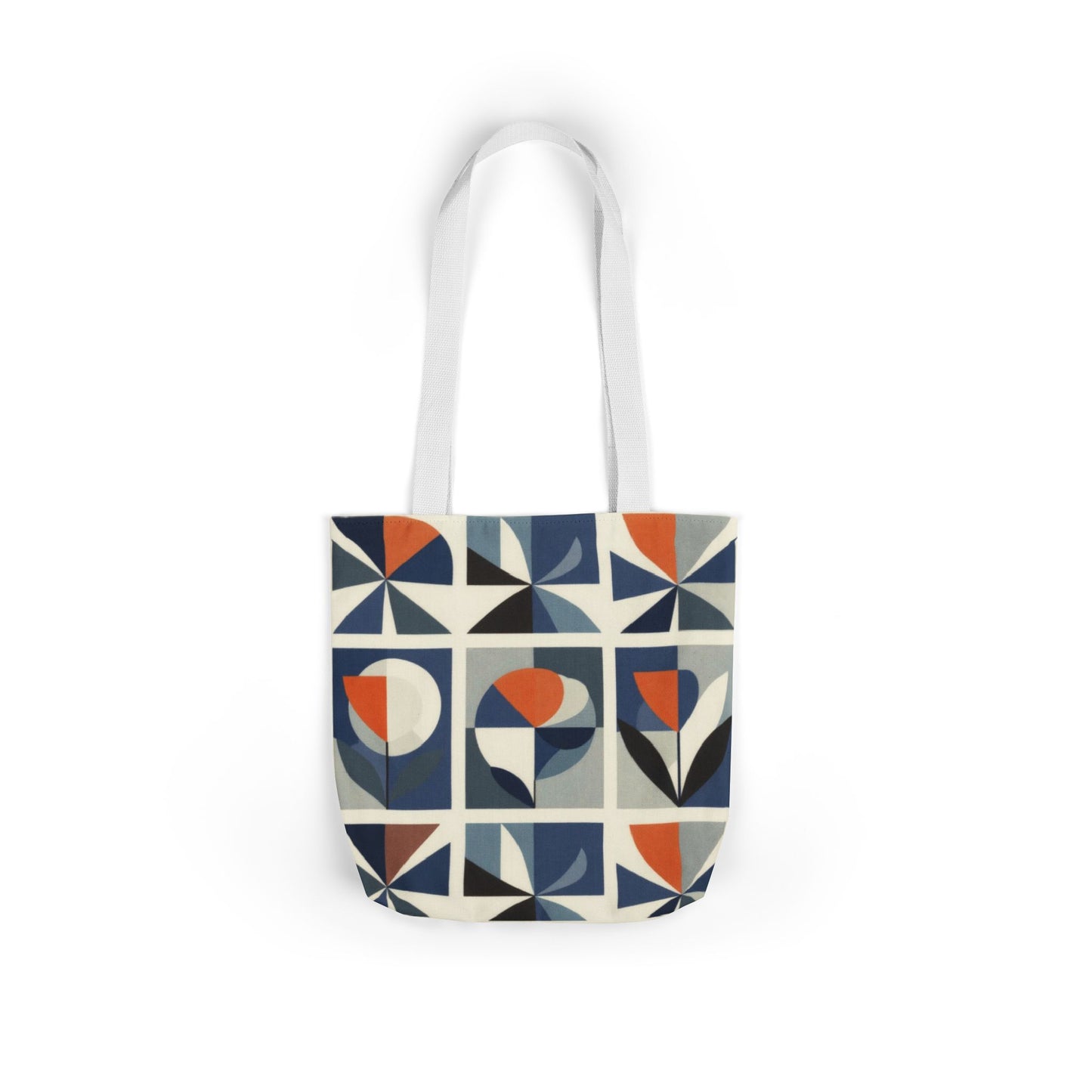 Mid-Century Geometric Tote Bag — Retro Flower Tile Canvas Tote