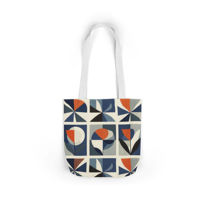 Mid-Century Geometric Tote Bag — Retro Flower Tile Canvas Tote