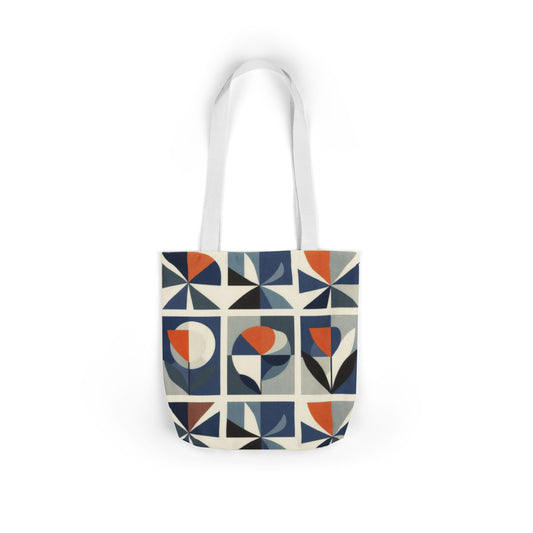 Mid-Century Geometric Tote Bag — Retro Flower Tile Canvas Tote