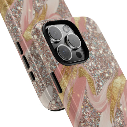 Glitter Blush Marble Phone Case — Pink Gold Swirl Tough Case