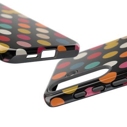 Polka Dot Tough Phone Case – Colorful Retro Dots on Black