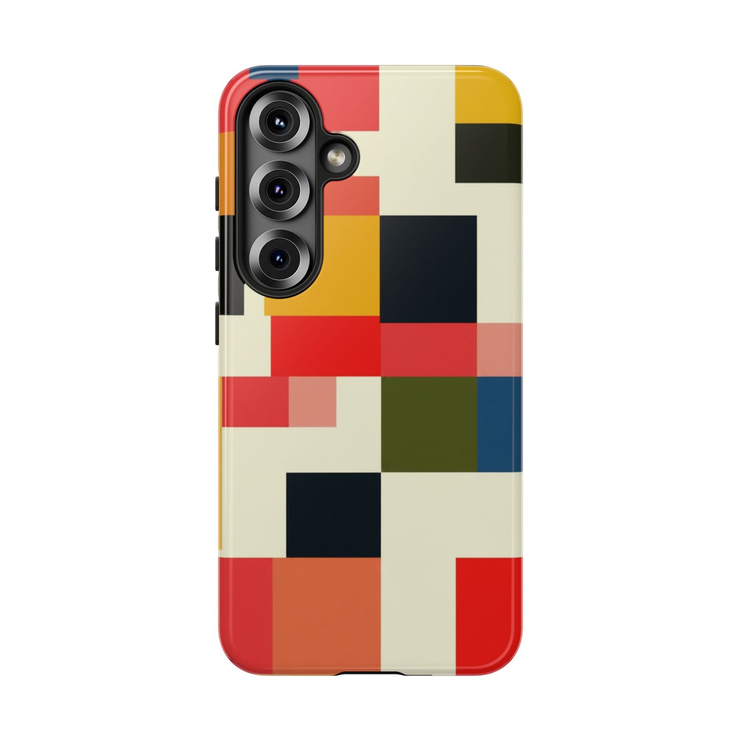 Abstract Color Block Tough Phone Case — Retro Geometric Protective Cover