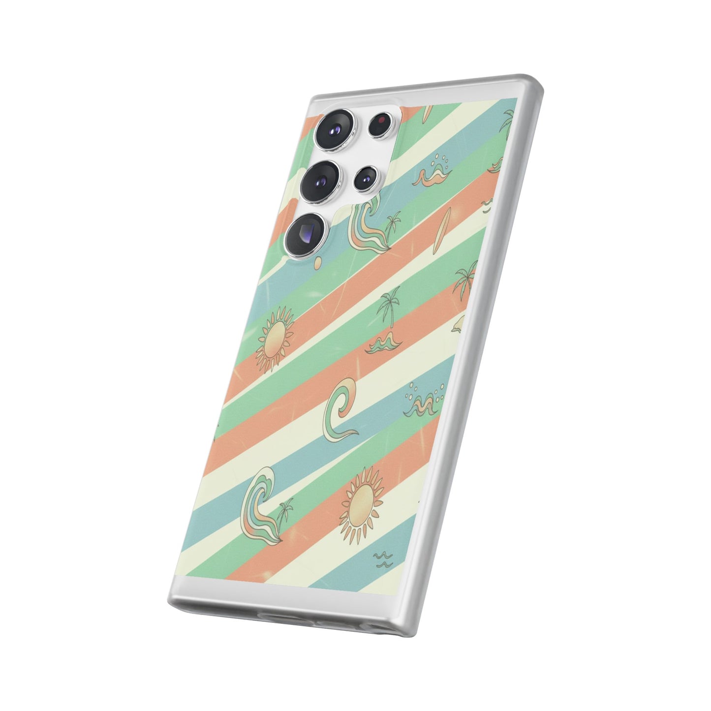 Beach Vibes Phone Case — Retro Pastel Surf & Palm Protective Flexi Case
