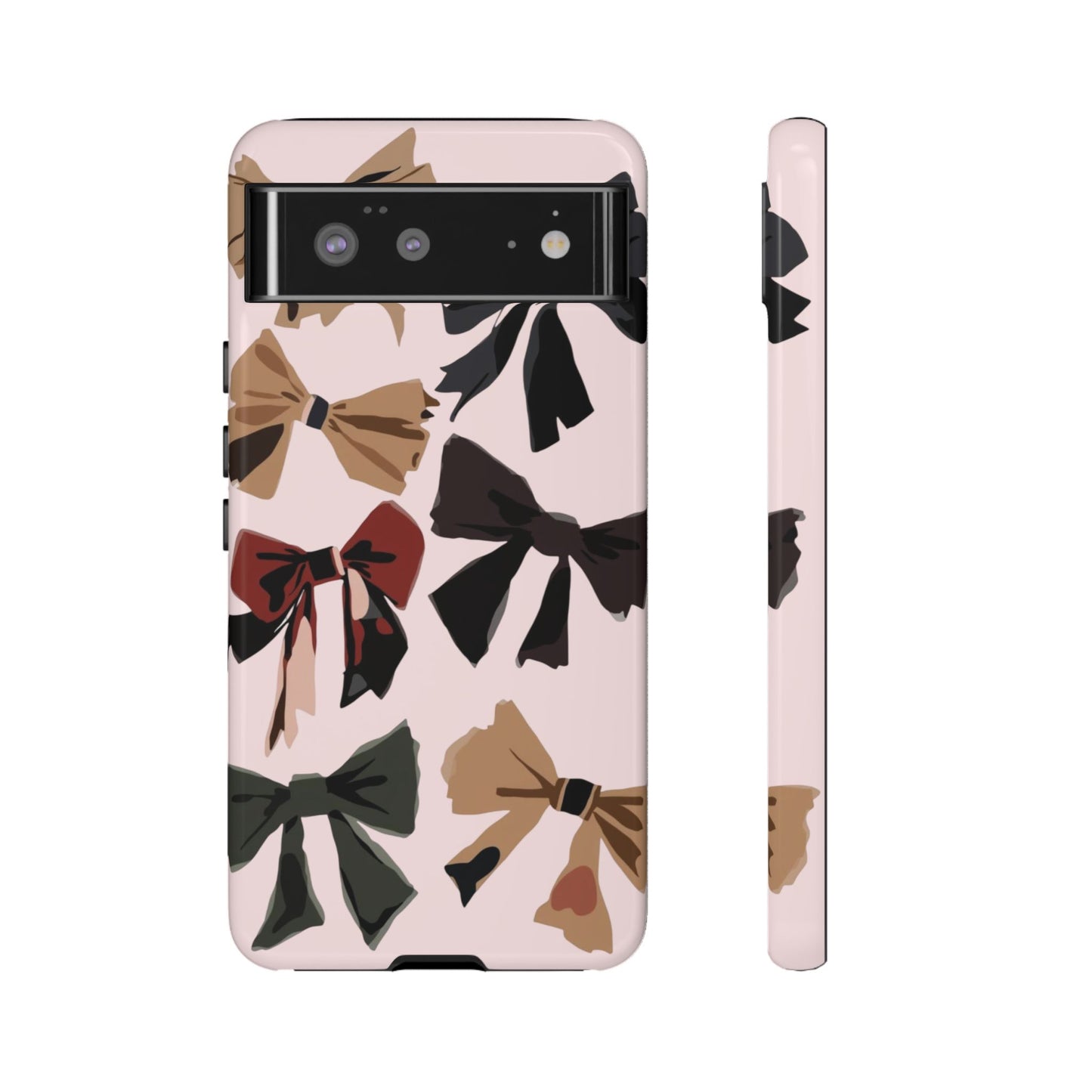 Bow Pattern Phone Case - Pink, Brown & Black Bows Protective Cover