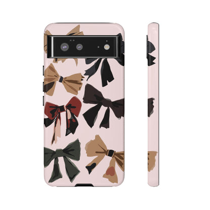 Bow Pattern Phone Case - Pink, Brown & Black Bows Protective Cover