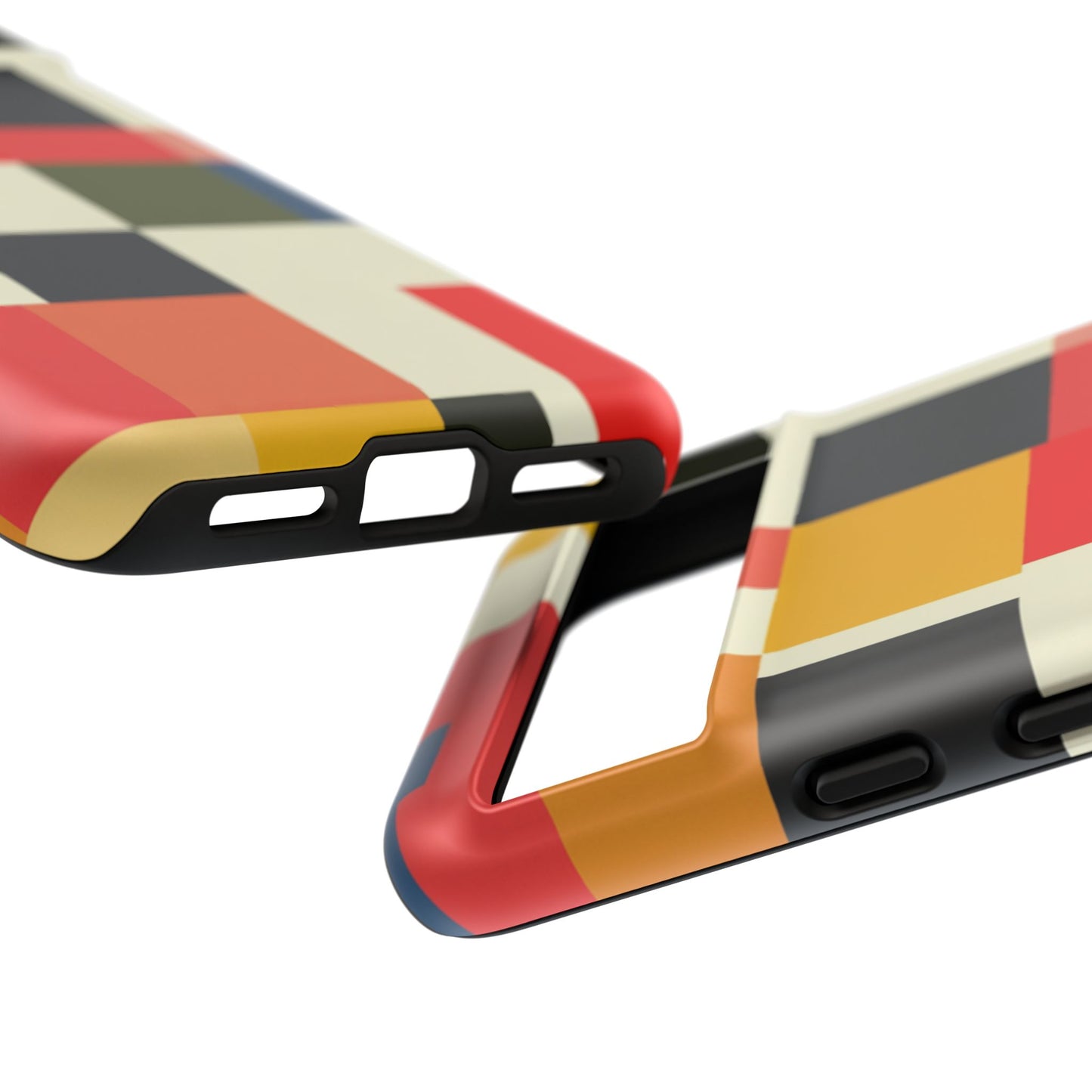 Abstract Color Block Tough Phone Case — Retro Geometric Protective Cover