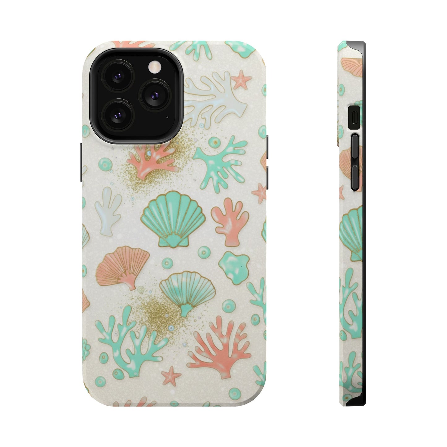 Sea Shells Magnetic Impact Phone Case — Pastel Coral & Teal Beach Design