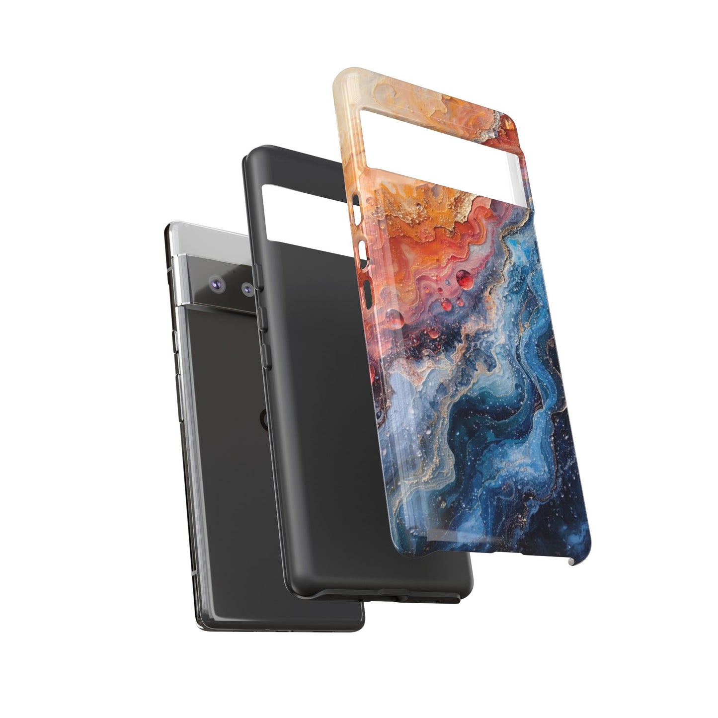 Marbled Galaxy Tough Phone Case — Abstract Blue & Coral Protective Cover