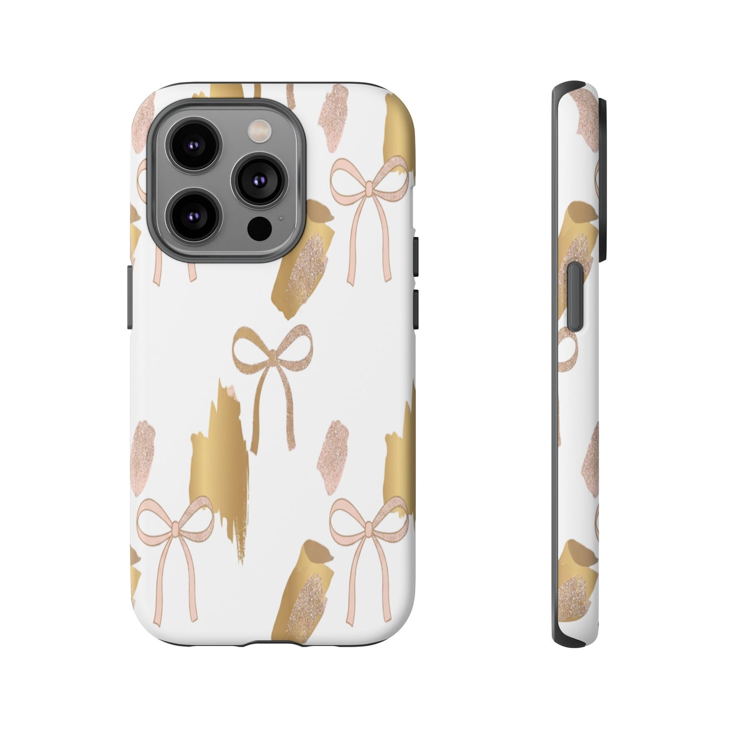 Phone Case — Gold Brushstroke & Blush Bow Pattern