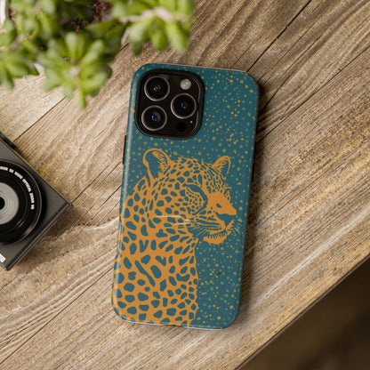 Leopard Spotlight Phone Case — Teal Gold Animal Print Protective Cover