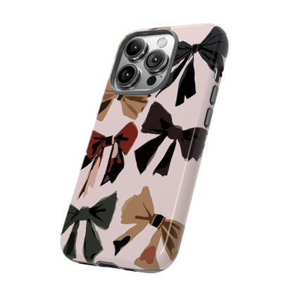 Bow Pattern Phone Case - Pink, Brown & Black Bows Protective Cover