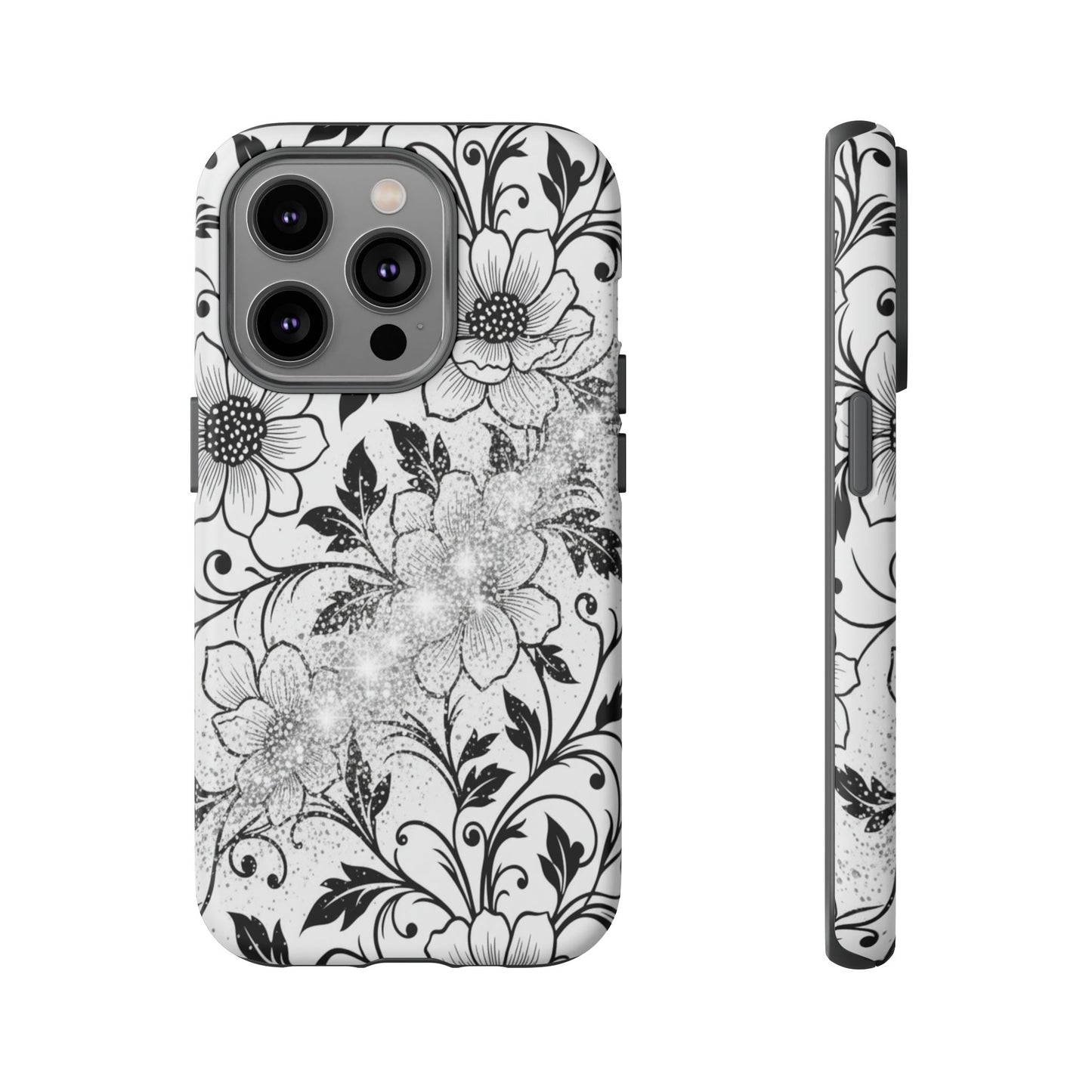 Floral Lace Phone Case — Black & White Vintage Flower Protective Case