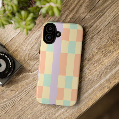 Pastel Checkered Phone Case — Retro Stripe Tough Case