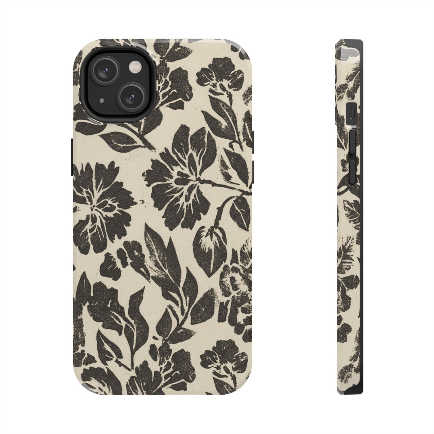 Floral Noir Tough Phone Case — Black Vintage Flower Protective Cover