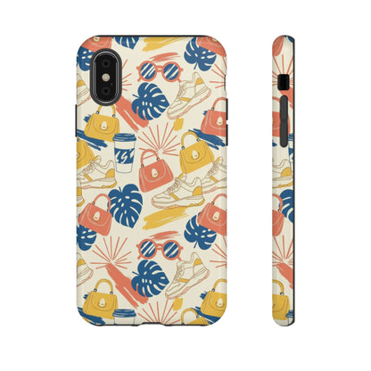 Tough Cases: Retro Summer Pattern Phone Case – Sunglasses, Sneakers & Tropical Leaves