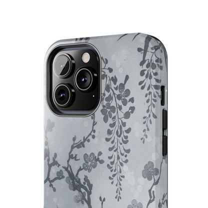 Tough Phone Case — Gray Cherry Blossom Ink Floral Design