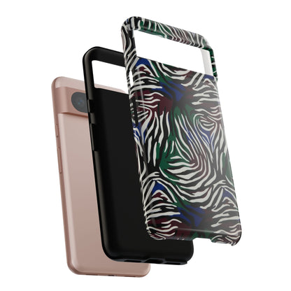 Zebra Camo Tough Phone Case – Green & Blue Animal Print Protective Cover