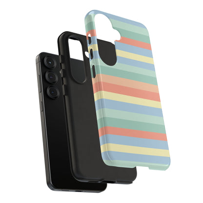 Pastel Striped Phone Case — Retro Horizontal Multi-Color Tough Case