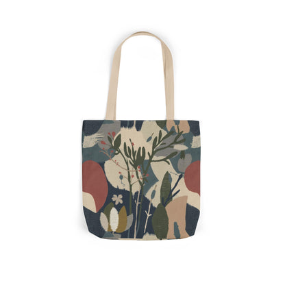 Botanical Abstract Canvas Tote Bag — Earthy Floral Pattern