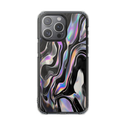 Magnetic Clear Impact Phone Case — Iridescent Black Marble Design