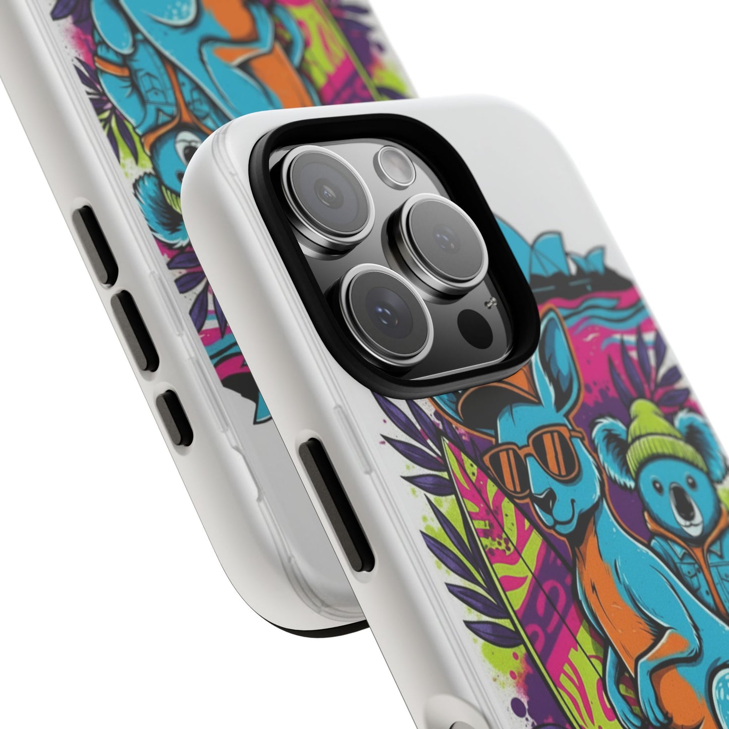 Kangaroo & Koala Surf Phone Case — Retro Neon Beach Art Tough Case