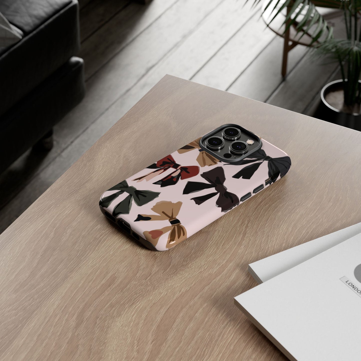 Bow Pattern Phone Case - Pink, Brown & Black Bows Protective Cover