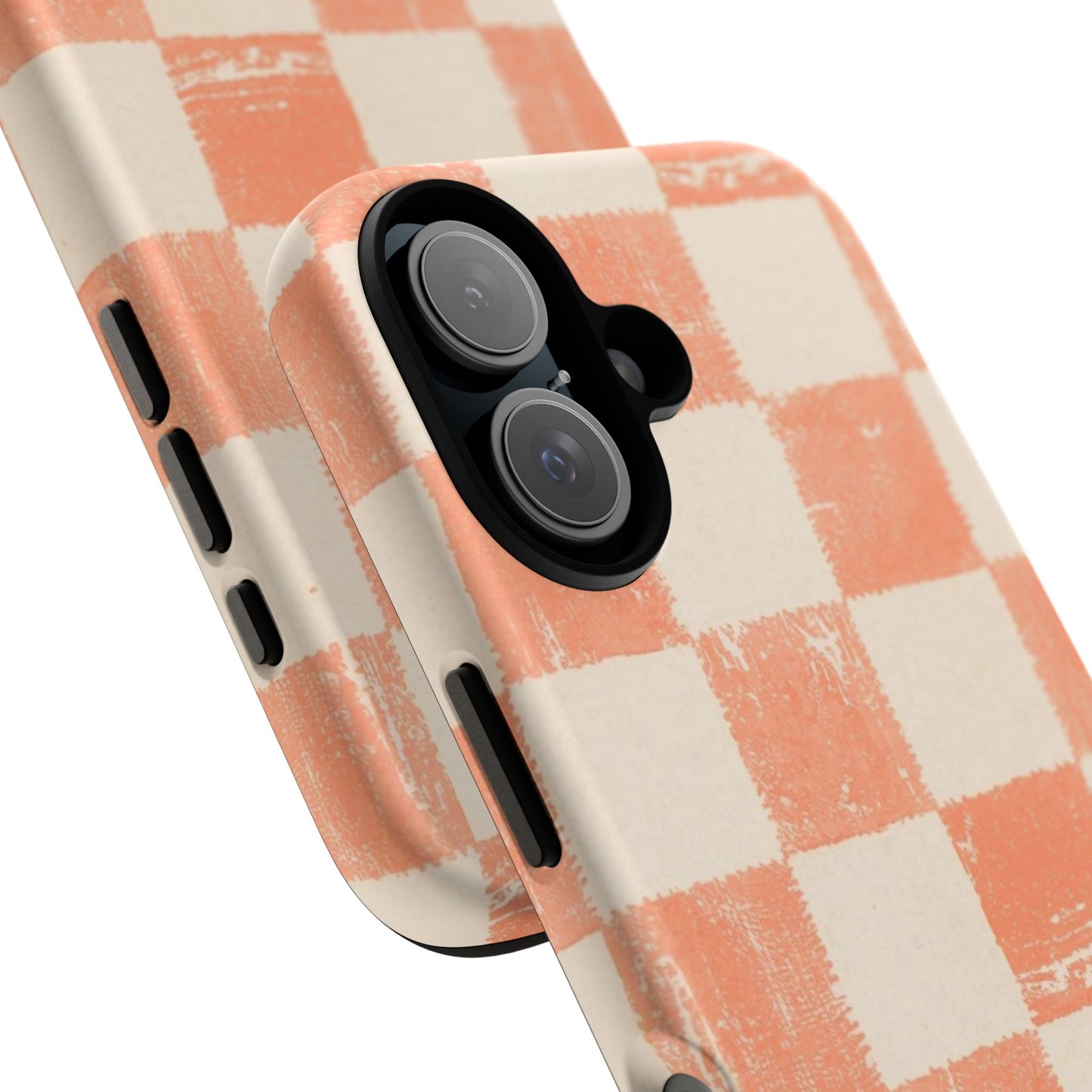 Peach Checkerboard Tough Phone Case — Retro Distressed Grid Design