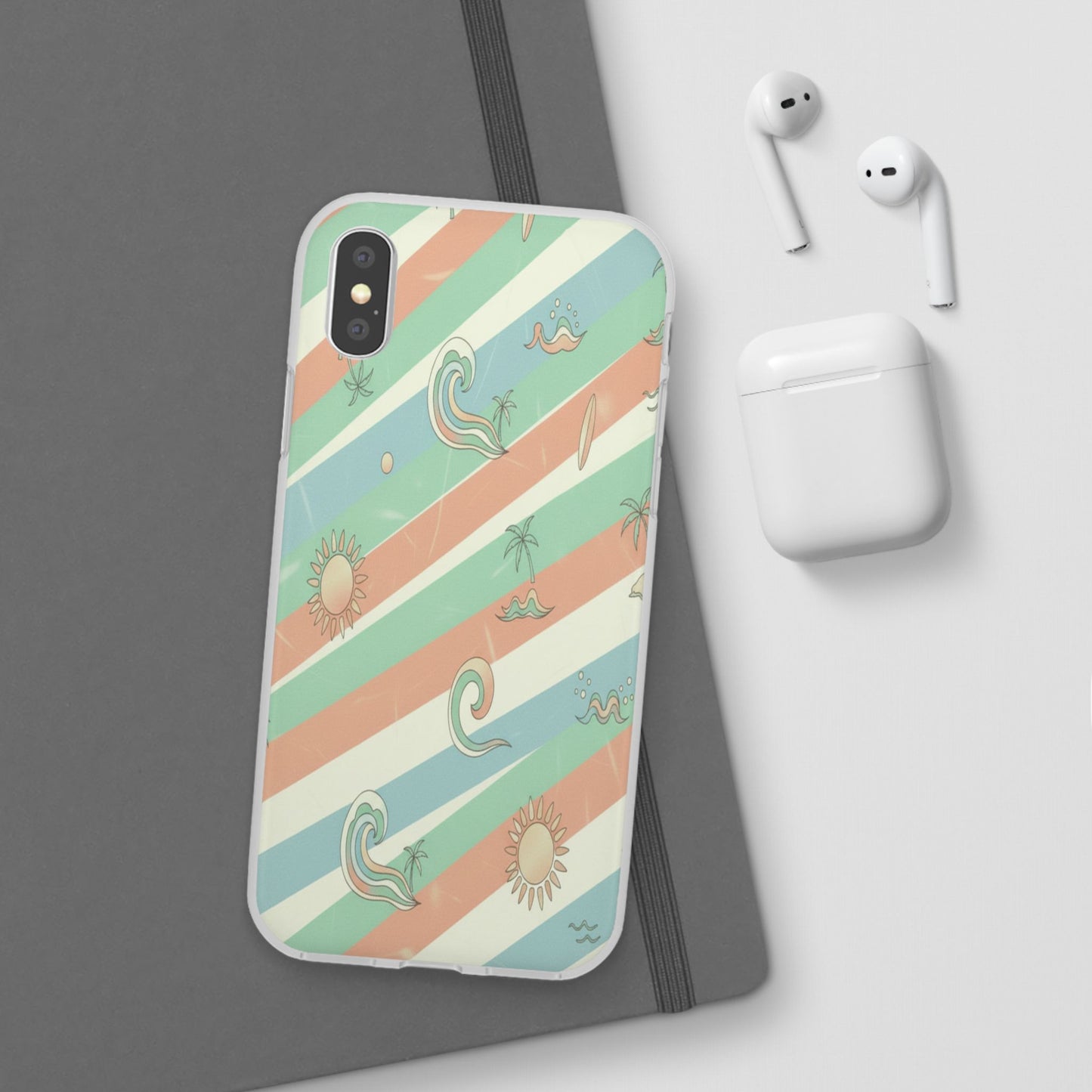Beach Vibes Phone Case — Retro Pastel Surf & Palm Protective Flexi Case