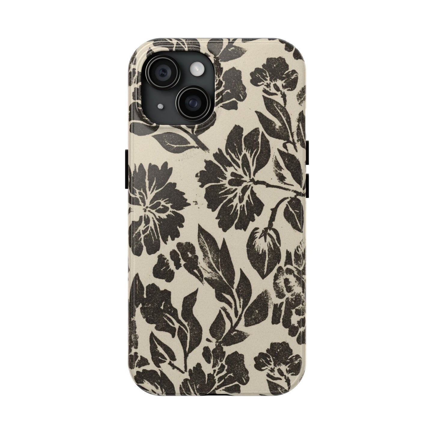 Floral Noir Tough Phone Case — Black Vintage Flower Protective Cover