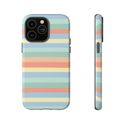 Pastel Striped Phone Case — Retro Horizontal Multi-Color Tough Case
