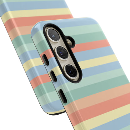Pastel Striped Phone Case — Retro Horizontal Multi-Color Tough Case
