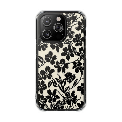 Clear Magnetic Phone Case — Black Floral Silhouette Design