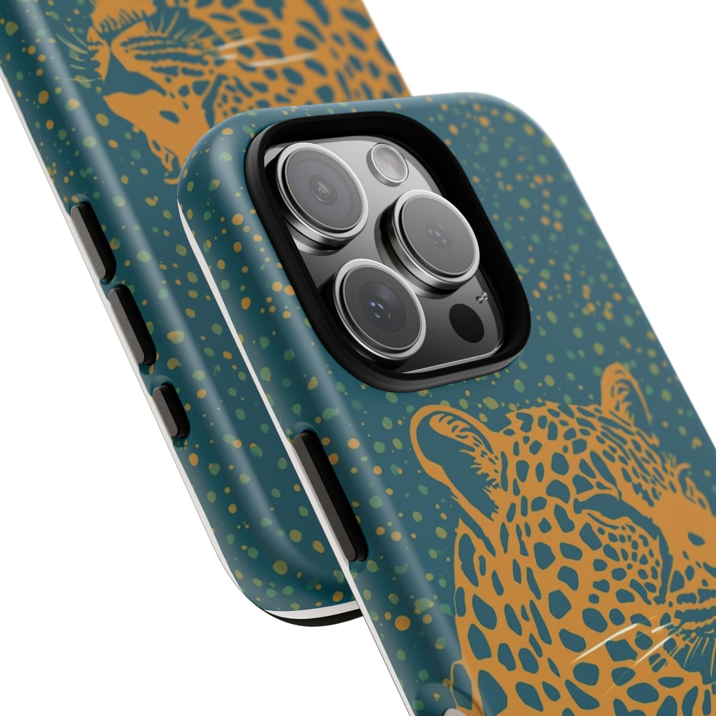Leopard Spotlight Phone Case — Teal Gold Animal Print Protective Cover